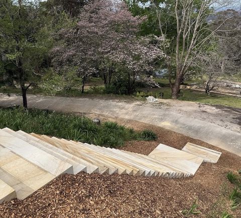 Finished backyard with sandstone stairs and terracing, Hawkesbury NSW